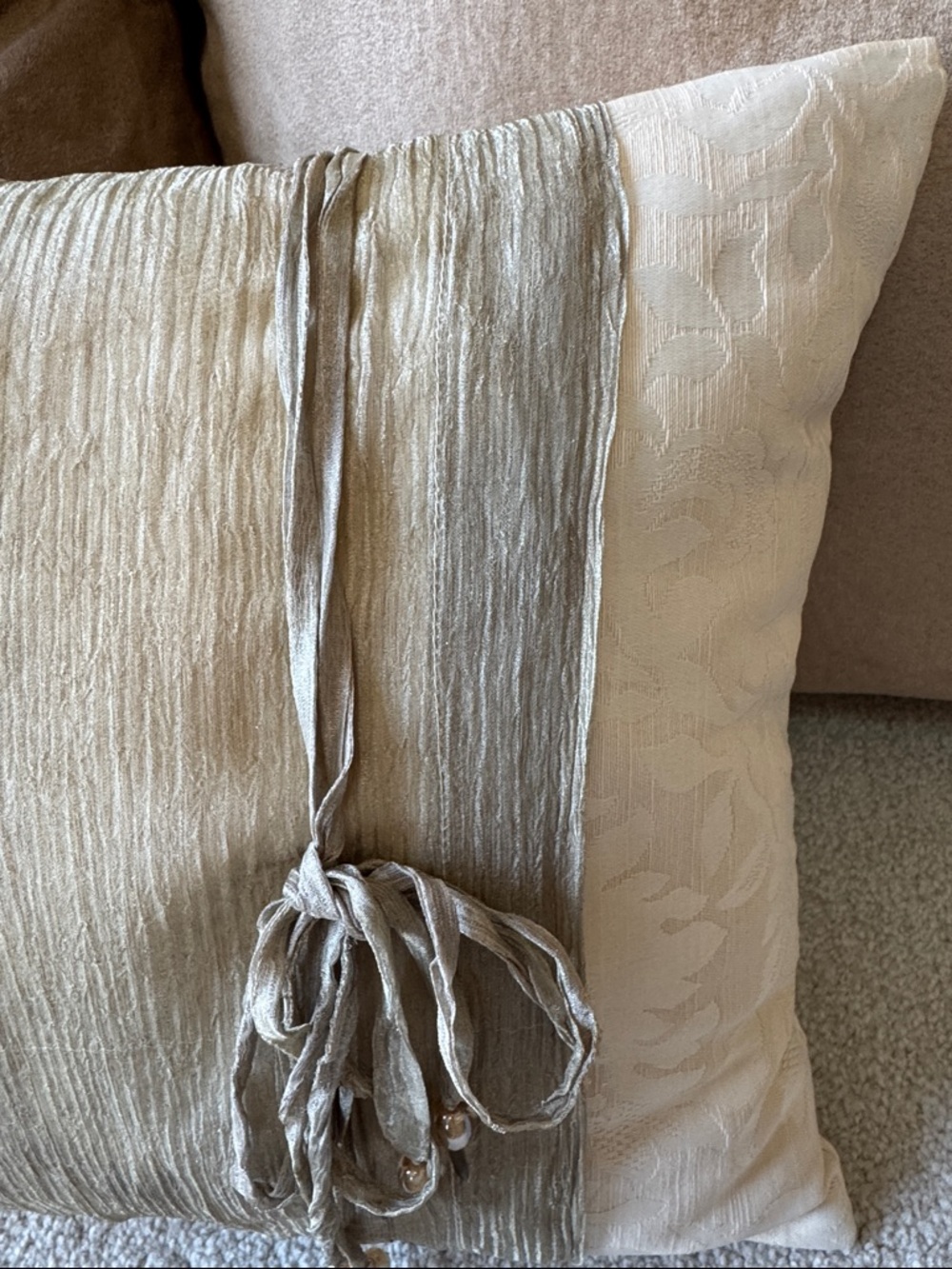 Bundle of Two Decorative Bow-Tie Accent Throw Pillows - Gold, Brown, Burgundy - Picture 4 of 7